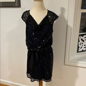 Black Sequin Dress with Ribbon